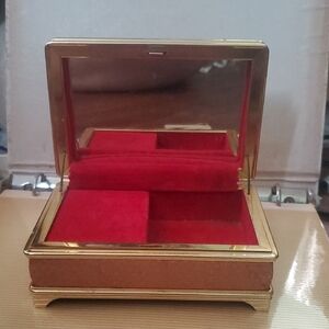 Shirokiya Red Velvet Jewelry/ Music Box with Gold Trim